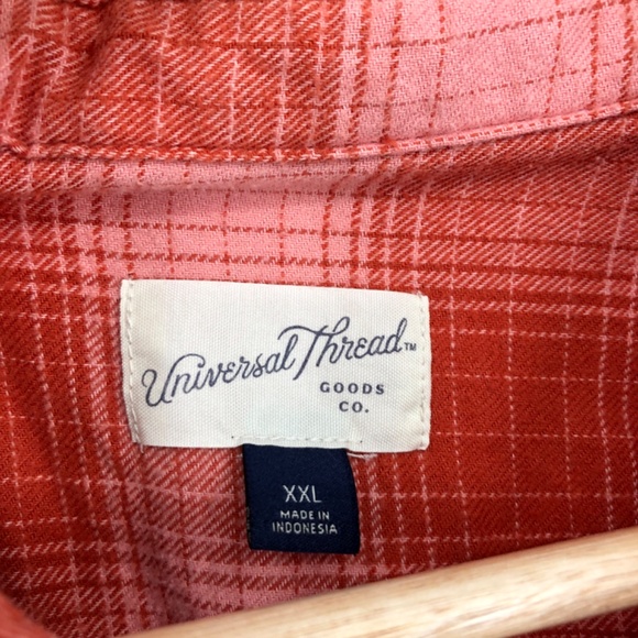 Universal Thread Womens Button Down Shirt XXL Plaid Flannel Peach Pink Orange - Picture 3 of 12